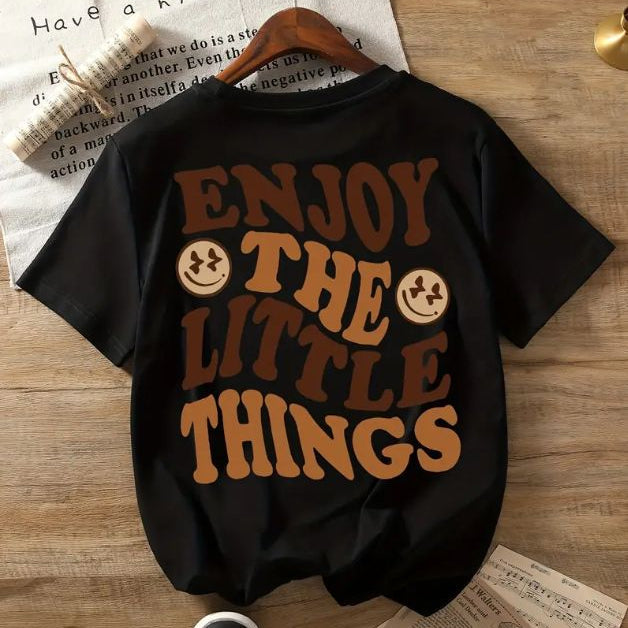 Casual Fitted Crew Neck Short Sleeve T-Shirt With Twisted Letter & Smile Face