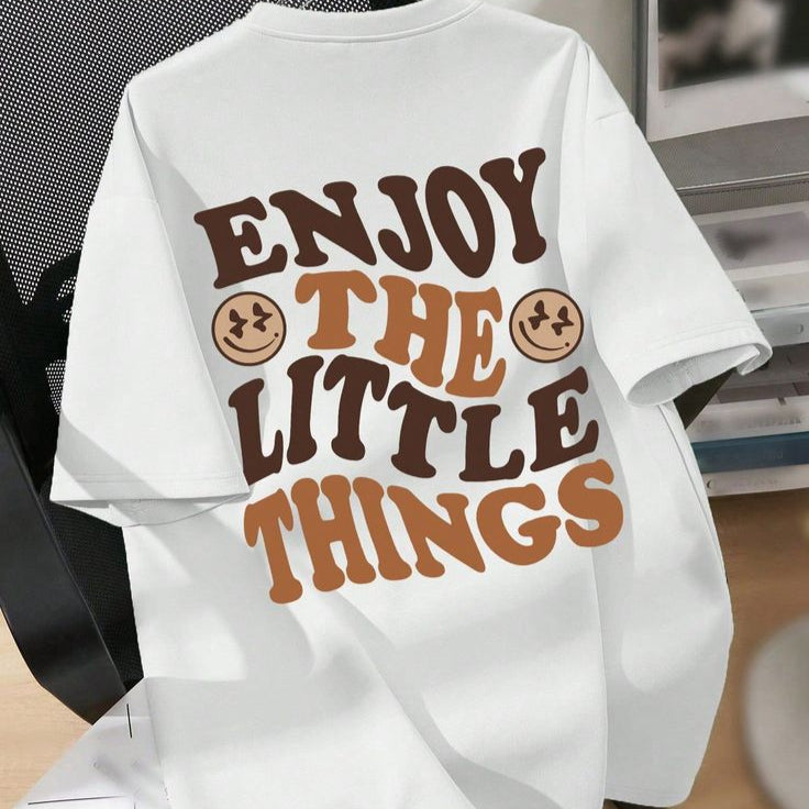 Casual Fitted Crew Neck Short Sleeve T-Shirt With Twisted Letter & Smile Face